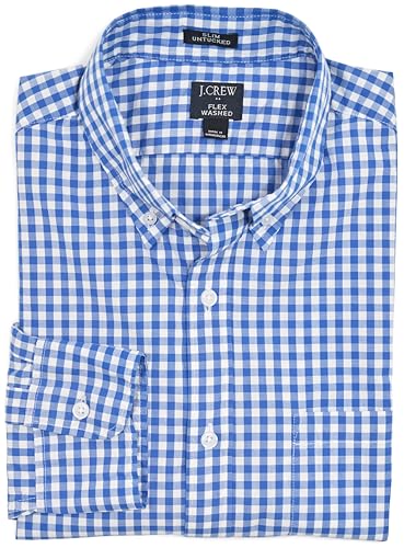 J.Crew Mercantile Men's Long Sleeve Slim Untucked Flex Shirt (L, Rain Blue White Gingham)
