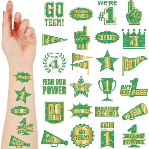 Landhoow Green Gold 240 Pcs School Spirit Tattoos Football Spirit Item