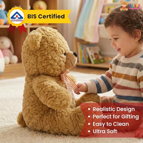 Image of Teddy Bear, 25 cm Soft Plush Stuffed Animal with Cuddly Toy for Babies and Kids Brown Colour