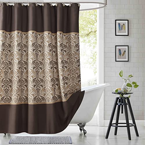 SD SDLIVING Sterling Brown Farmhouse Chocolate Polyester Fabric Vintage Shower Curtains for Bathroom,Damask Printed Waterproof Bath Curtain,72