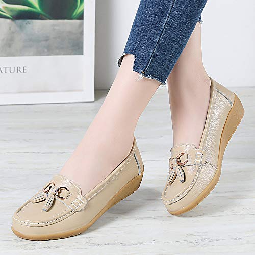 Image of Shoes Loafers for Women Classic Leather Loafers Casual Slip-On Boat Shoes ComfortWalking Moccasins Soft Sole Shoes