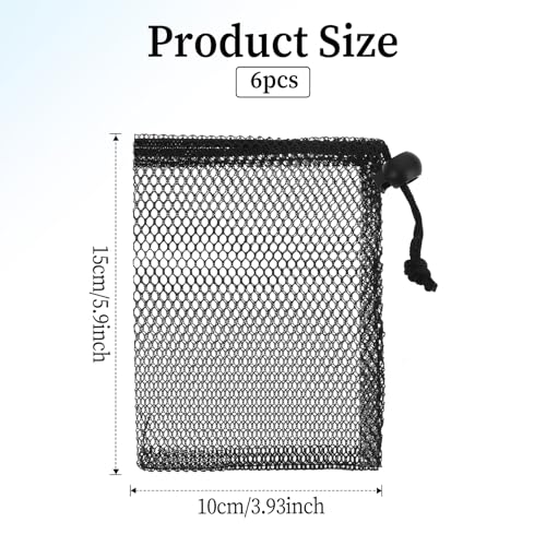 6 PCS Small Mesh Bags Drawstring, 6 X 4 Inch Black Small Mesh Bag, Mini Nylon Net Bags, Portable Nylon Storage Bag for Travel Candy Cosmetics2