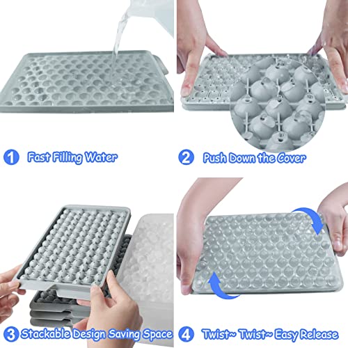 Miaowoof Mini Ice Cube Trays, 0.6in Small Maker for Freezer Easy Release, 104x4 PCS Ball Mold with Bin & Scoop, Tiny Tray Crushed Chilling Drinks Coffee Juice Cocktail - Image 5