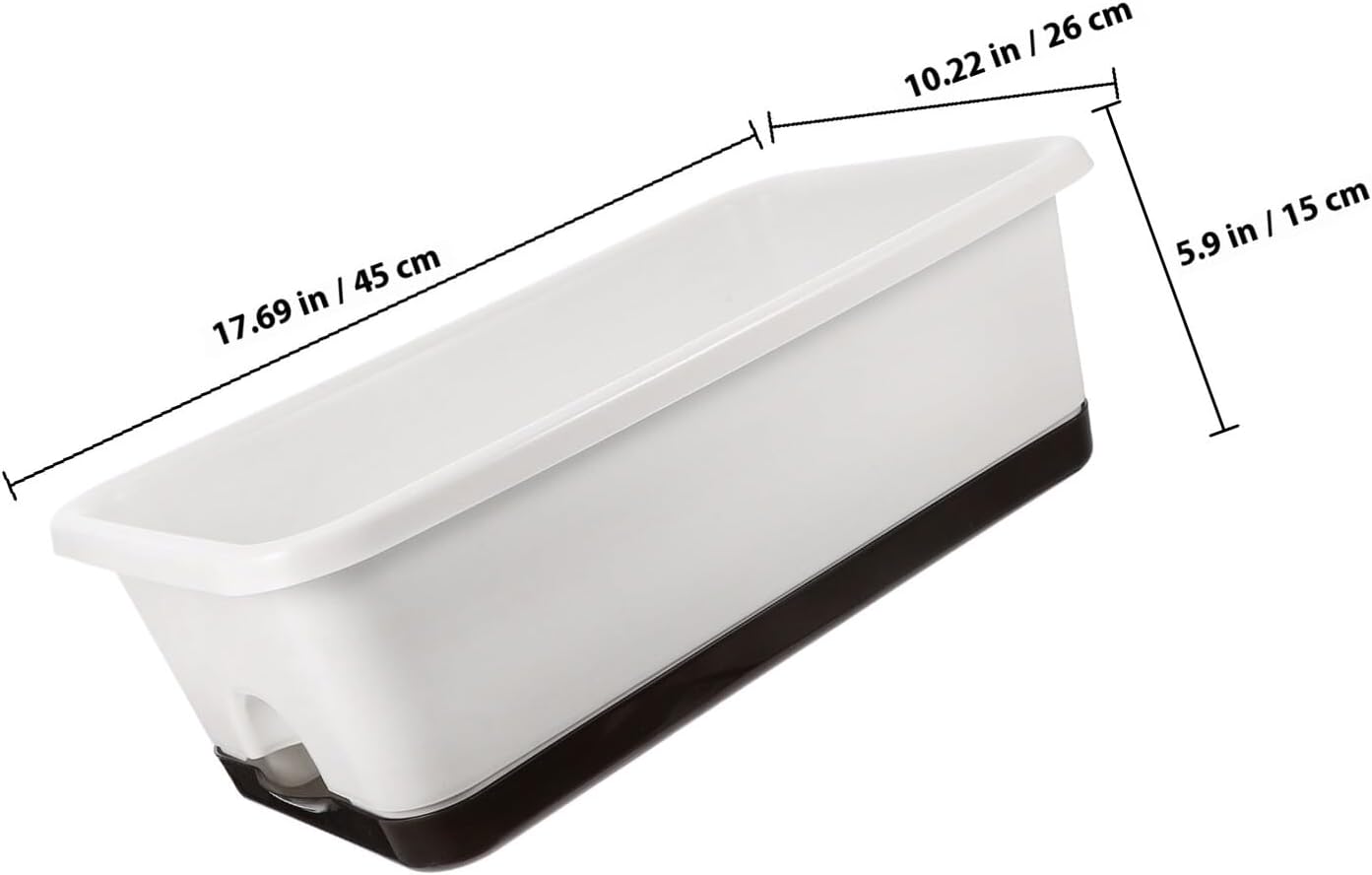 balacoo Rectangular Window Flower Boxes with Tray for Balcony and Windowsill, White Plastic Planter Pots 2pcs, Outdoor Garden Container for Flowers and Vegetables