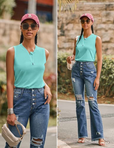 Image of COOrun Women Golf Sports Shirts Sleeveless Athletic Polo Shirt Collarless Active Tank Tops with Zipper