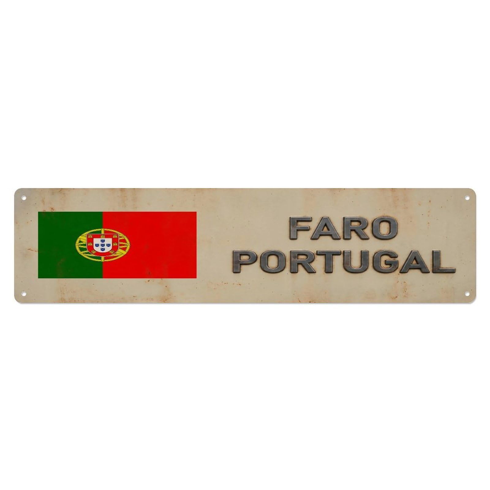 Vintage Faro Portugal Flag Decor Rustic Travel Metal Tin Sign