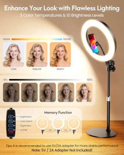Image of Desktop Ring Light for Zoom Meetings - 10.5' Computer Ring Light with Stand and Phone Holder for Laptop Video Conference /Online Video Call /Make up /Video Recording /iPhone Photo Lighting
