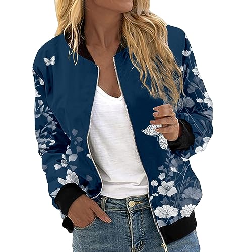 Bomber Fleuri Vestes Femme Blouson Bombers Femme Vintàge Imprimé Fleur Léger Mànteàu de Moto Jàcket Bàsebàll Collège Veste Sweàtshirt Zippé Court...