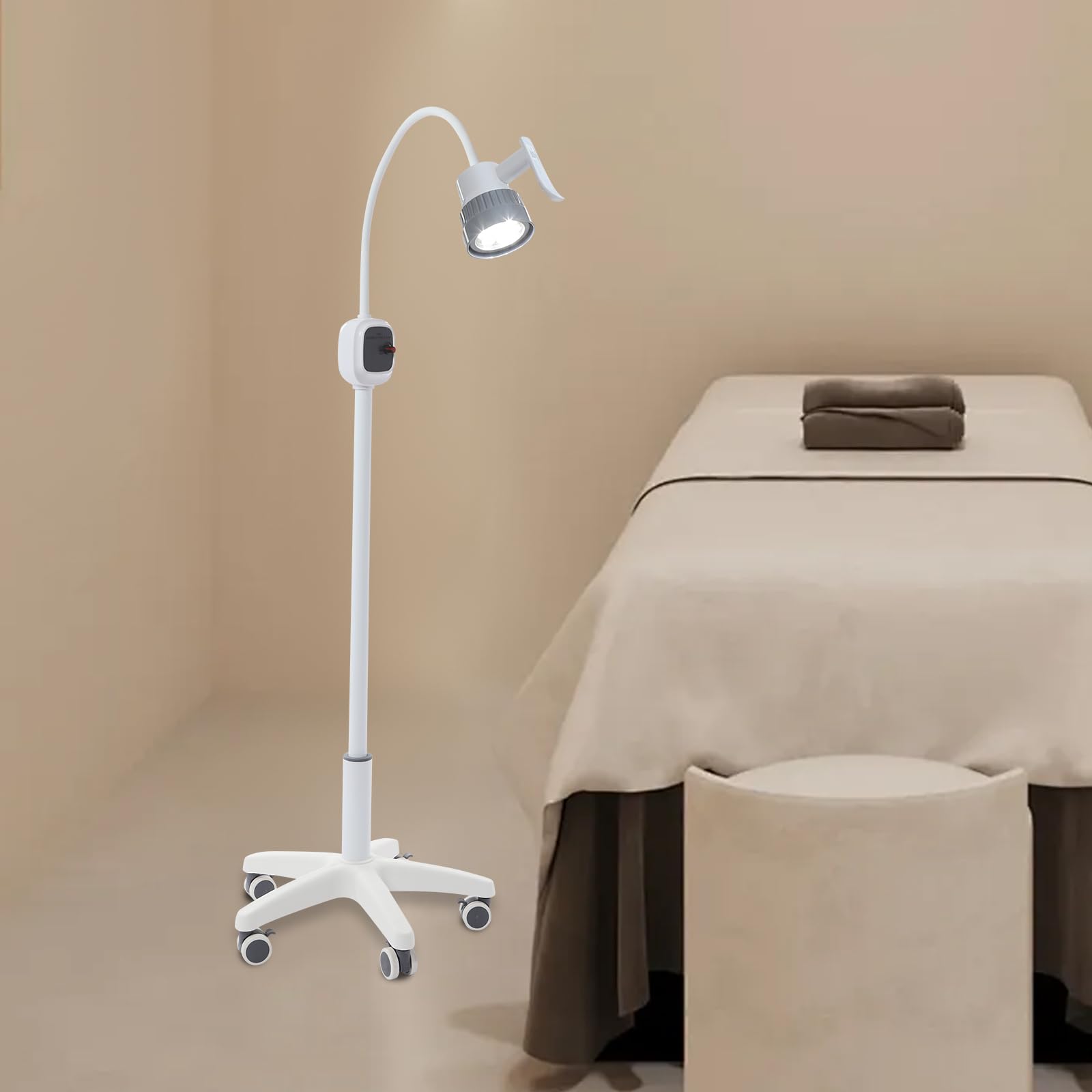 Lampada chirurgica a LED da 12 W, con 7 perle, 7500 lux, lampada mobile per ginecologia, lunghezza asta 80 cm, con 5 ruote per cliniche dentali