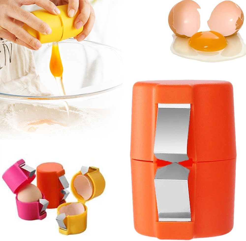 Bestbless Egg Shell Opener, 2025 New Egg Cracker Tool for Raw Eggs, Hard Boiled Egg Peeler Egg Cube Egg Separator Handheld, Stainless Steel Eggshell Breaker Egg Shell Cutter Kitchen Gadgets (Orange)