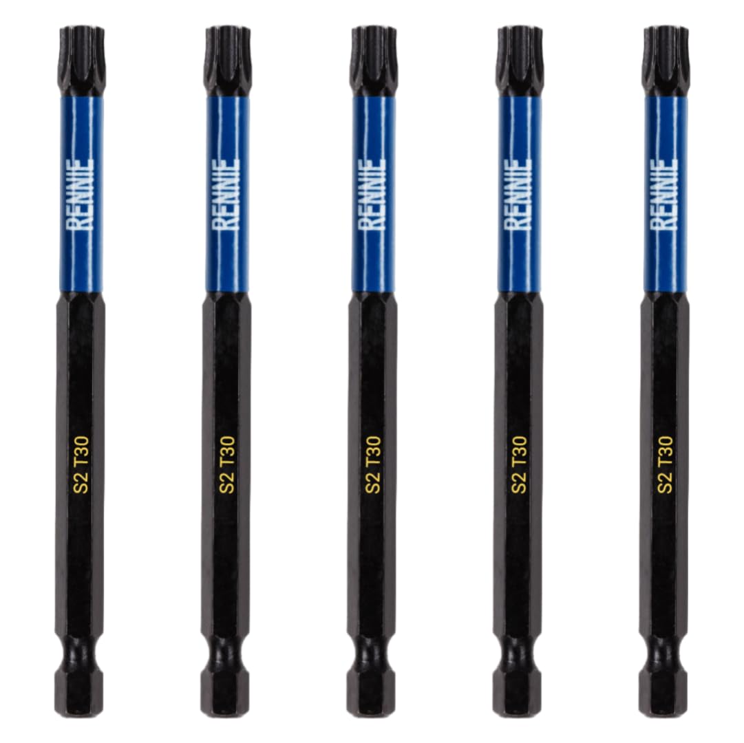 5 x Rennie Tools 100mm Long T30 TX30 Impact Screwdriver Driver Bits Set. Heavy Duty Magnetic Torx Screwdriver Bit Set. Black Oxide Coated Torx Impact Driver Bits. Torx Bit Set