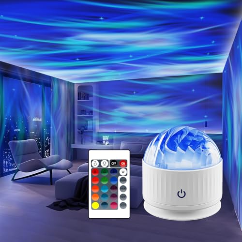 Fokky Rechargeable Aurora Projector Lamp, Northern Lights Projector with 16 Colors, 7 Brightness Sensory Lights with Remote Control, Portable Galaxy Night Light for Bedroom Decor, Kids, Adults