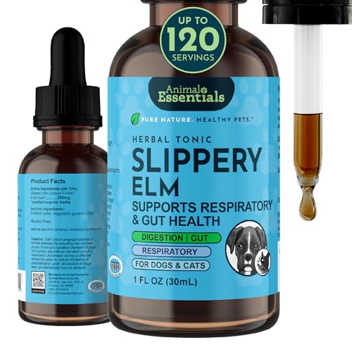 Animal Essentials Slippery Elm - Slippery Elm Bark Anti Diarrhea Drops for Dogs and Cats Organic Herbal Extract for Healthy Gut Digestive & Throat Support Helps Acid Reflux Liquid Formula- 1 fl oz