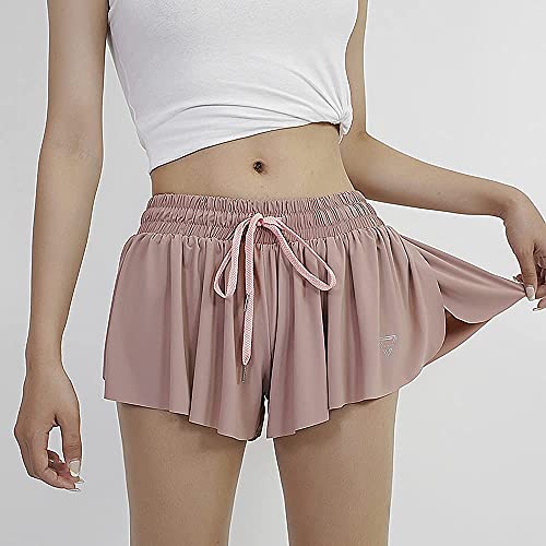 Image of 2 in 1 Flowy Running Shorts for Women Gym Yoga Athletic Womens Workout Biker Spandex Lounge Sweat Skirt Summer