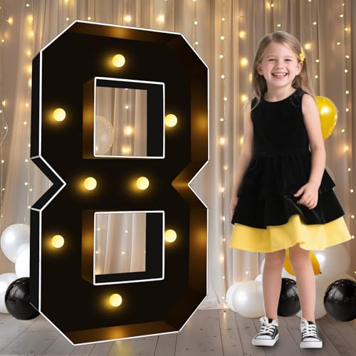 Image of Pooqla 3FT Marquee Light Up Numbers 8 for 8th 18th Birthday Decorations | Black LED Marquee Numbers Party Backdrop, 3 Feet Large Mosaic Numbers 8th 18th 80th Anniversary Birthday Gift for Boys Men