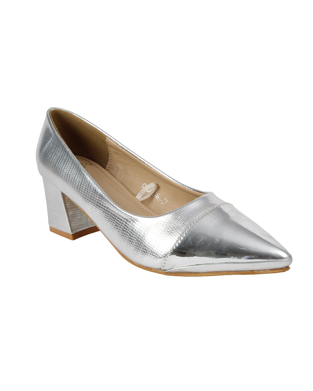 Women's Metallic Textured Pointed Toe Block Heel Slip-On Pumps-image-45