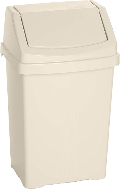 funky gadgets Wham 50L Swing Bin White,Silver,Teal,Purple,Cream Rubbish Dustbin Plastic Lided Bins Home Kitchen Office (Cream)