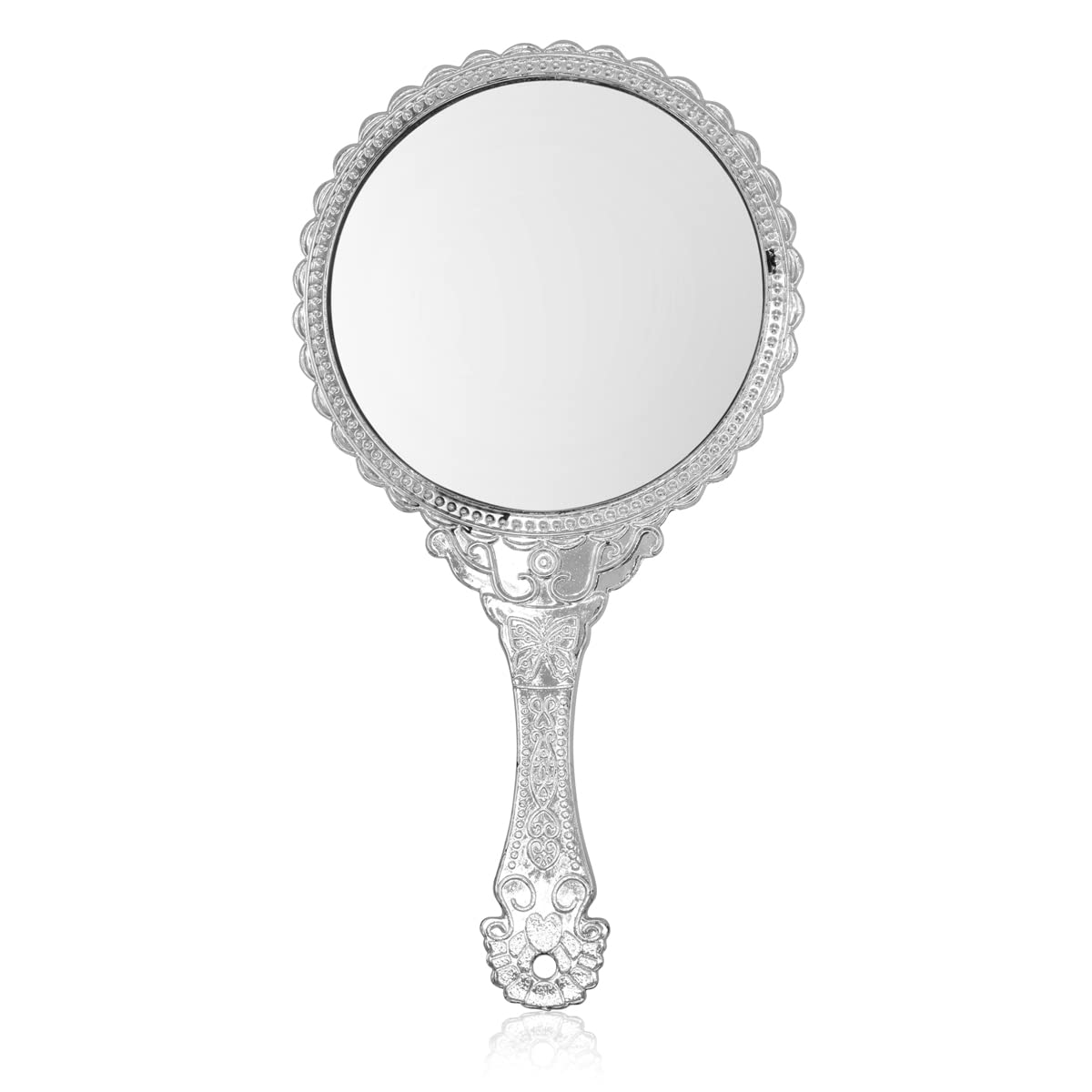 Victor Enterprises 11.5 Inch Hand Mirror, Handheld Mirror with Handle, Portable Mirror, Personal Makeup Plastic Round Mirror - Silver