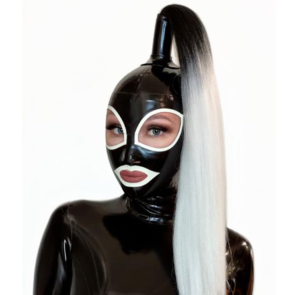 Latex Hood mask Women Rubber Full Face Mask Single Ponytail with Wigs Customized Latex Mask