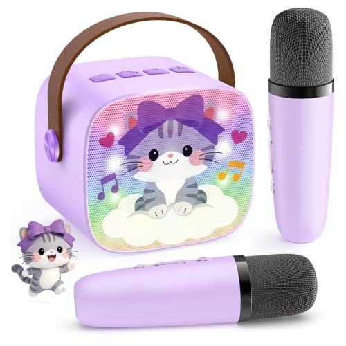 Image of YLL Karaoke Machine for Kids, Portable Mini Speaker with 2 Wireless Microphones, Kids Toy Gifts for Girls Ages 3, 4, 5, 6, 7, 8, 9, 10+ Years Old, 4-12th Birthday Singing Home Family Party