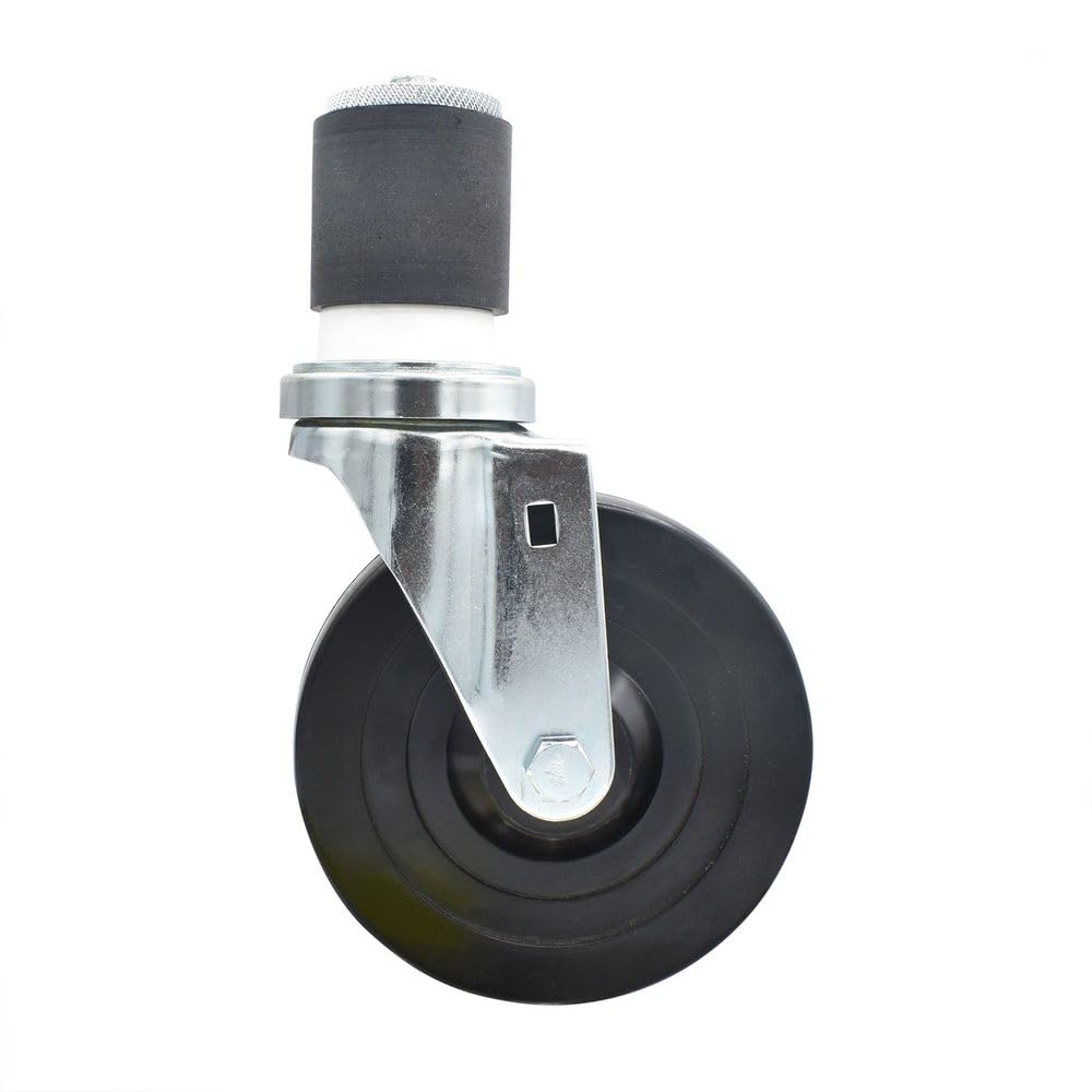 BK Resources 5" Hard Rubber 2" Expanding Stem Swivel Caster for Work Tables – 5", Silver, Model 5SBR-4RA-HR