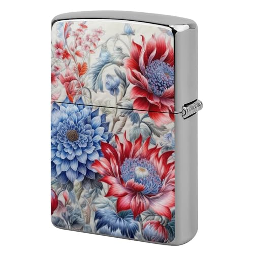 Funda para Encendedor Flores Rojas y Azules de Metal
