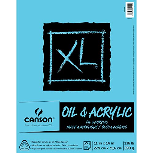 Canson XL Series Oil and Acrylic Paper Pad, 11' x 14', Canvas-Like Feel, 136 lb. (290gsm), Tape...
