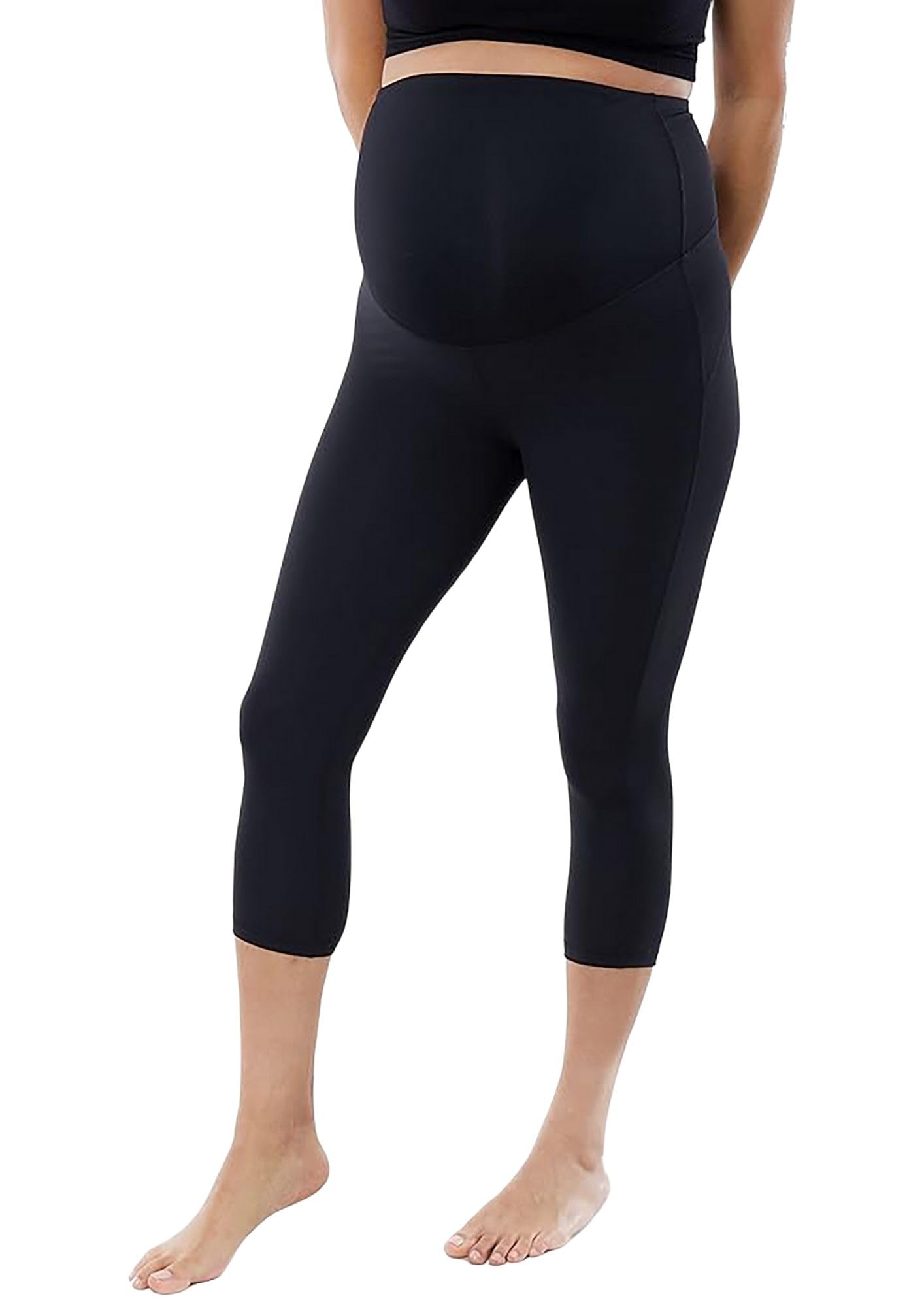 Women's Cotton Lycra Over Belly 3/4 Capri Maternity Leggings - Comfortable, Seam-Free, High Waist Support, Stretchable Pregnancy Pants for Pre & Post Pregnancy