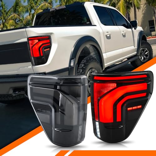 COOLDNA LED Tail Lights for 2021-2025 Ford F150 F-150 Taillights Assembly [Compatible with F150 F-150 All Models] Start Up Animation/Driver & Passenger Side Rear Lamps (Smoked)