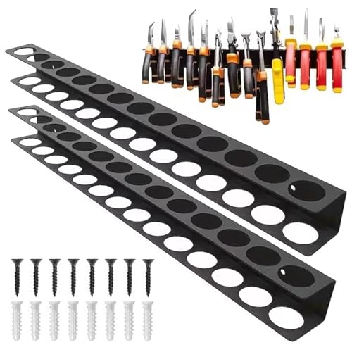 Zangenhalter Wandhalterung, 2 Stück 40 cm Wandhalterung Werkzeughalter, 14 Löcher Zangenschlüssel Organizer mit Schrauben und Expansionsrohr, Schwarz Hammerständer für Garage Werkstätten und Werkbänke