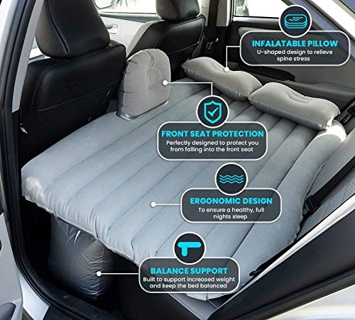 Image of LEOPAX Polyvinyl Chloride (PVC) Inflatable Travel Car Bed Air Sofa With Two Inflatable Pillow For Car Back Seat Fits Most Car Models For Camping Travel,Hiking,Trip And Other Outdoor Activities - Grey