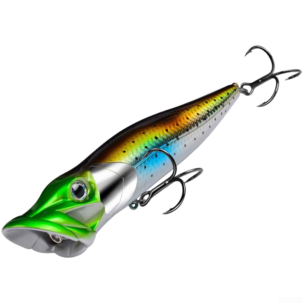 Topwater Popper Lure 16cm 50g Large Bass Bait with Blood Groove Hooks for Saltwater Sea Fishing Shore(Green-12cm 12cm 19g)