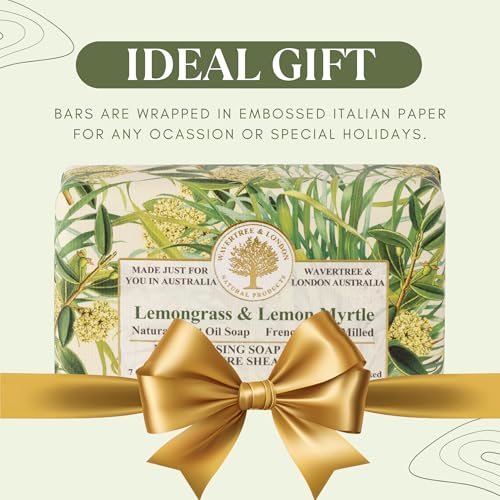 Image of Wavertree & London Lemongrass & Lemon Myrtle Scented Natural Soap (2 Bars), 7oz Moisturizing French Triple Milled Soap Bars enriched with shea butter - Pure Plant Oil Bath & Body Soap Bars
