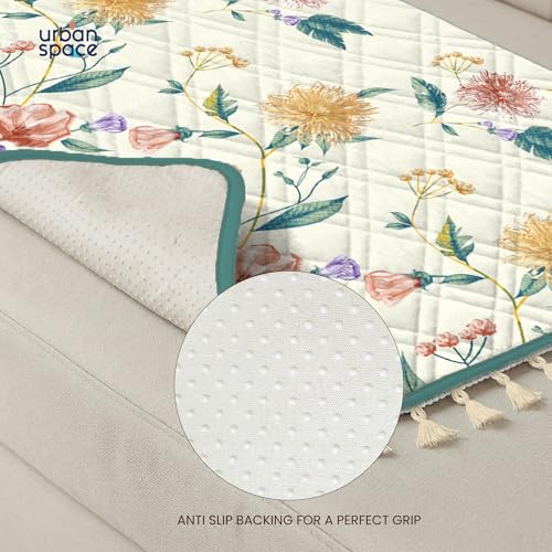 Image of Urban Space 1 Seater Microfiber Quilted Sofa Cover mat with Tassels, Non-Slip Sofa Protector, Easy Care & Machine Washable Cover, Sofa Seat Runner for Couch for Living Space (1 Seater - Petal pop)