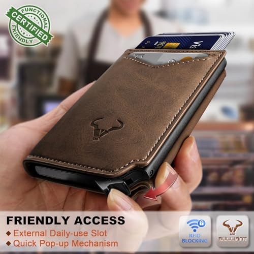 Image of BULLIANT Men Wallet Leather Wallet Card Holders Money Clip for Men 10Cards-Magnetic Flip on Metal Case