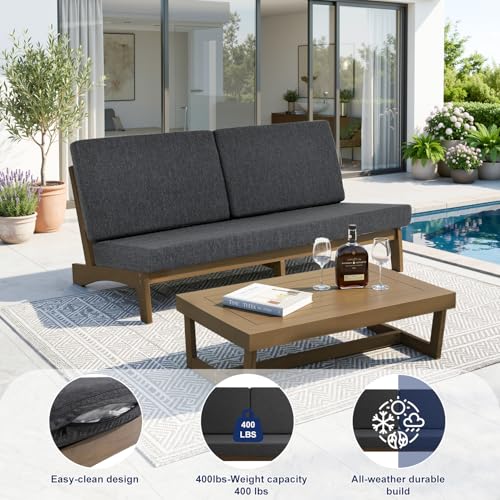 Image of Pia Ricoo 1-Piece Patio Furniture Set, Outdoor Wood Sofa with 4.5-Inch Thick Cushions, All-Weather Conversation Set for Backyard, Deck, Lawn - Drak