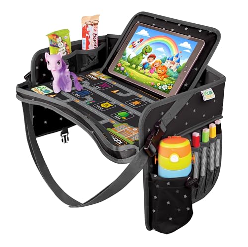 ECOFANTASY Kids Car Seat Travel Tray, Car Table &amp; Lap Desk – Stars