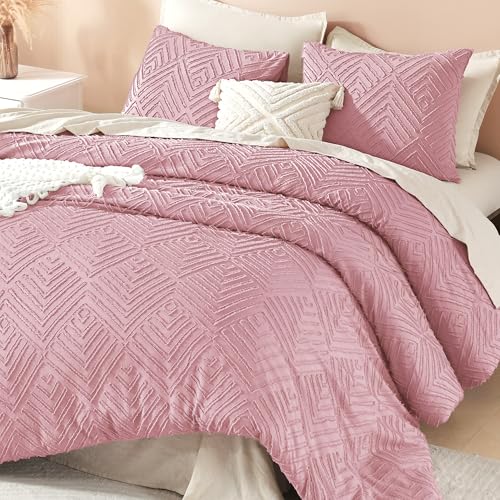 Image of Litanika Grayish Pink Full Comforter Set, 3 Pieces Tufted Boho Farmhouse Bedding Comforter Sets, Lightweight Fluffy Comforter Bed Set for All Season (79x90In Comforter and 2 Pillowcases)