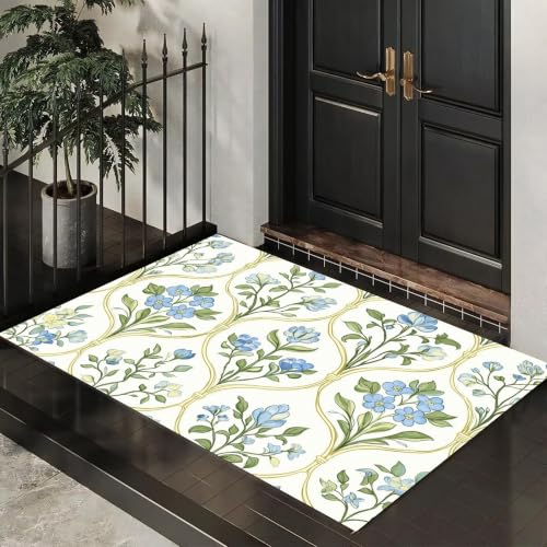 Paillasson lavable vigne géométrique bleu clair 60x90 cm