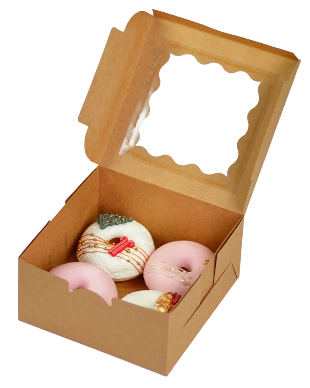 60 cajas de panadería Kraft con ventana de 6 x 6 x 3 pulgadas gruesas y resistentes cajas de pastelería macarrones para panadería