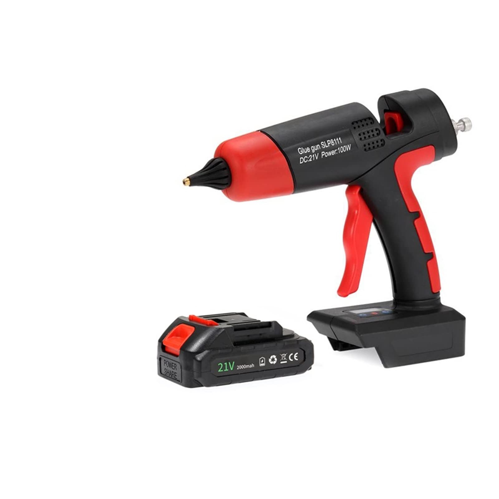 Pistola de silicona, Pistola de pegamento de fusión en caliente eléctrica inalámbrica de 100 W Pistola de aire caliente de soldadura de plástico con barras de pegamento de 11 mm for batería de litio d
