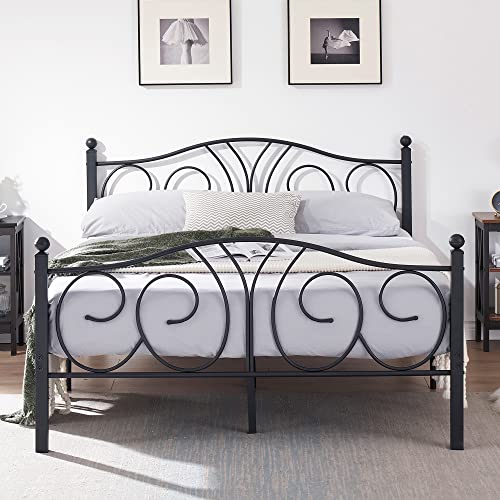 VECELO-Full-Size-Bed-Frame-Metal-Platform-Bedframe-with-Deluxe-Iron-Art-HeadboardFootboard-126Under-Bed-Storage-No-Box-Spring-Needed-Metal-Black