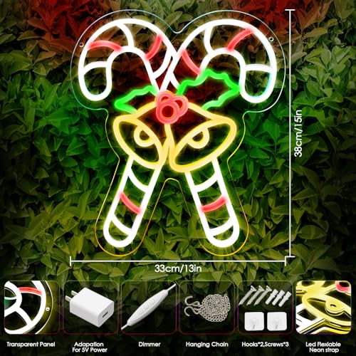 Image of KHK Christmas Stick Neon Signs for Wall Decor Xmas LED Christmas Hat LED Sign, USB Powered Dimmable Switch for Indoor Party Kids Bedroom Wedding Bar Pub Club Birthday Party Gift(15 * 13in)