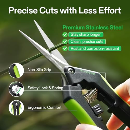 Image of VIVOSUN Gardening Scissors, 6.5 Inch Hand Pruner, Pruning Shear with Straight Stainless Steel Blades, Garden Tools for Women Men, Black and Green