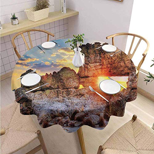 DILITECK Landscape Outdoor Round Tablecloth Sunset at Rock Formation La Fenetre Madagascar Sunbeams