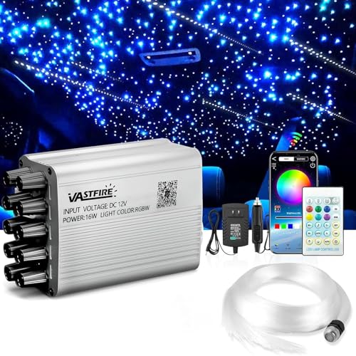 VASTFIRE Starlight Headliner Kit - 500pcs 0.03in 9.8ft Fiber Optic Star Lights for Car with 16W RGBW Twinkle/Meteor Music Sync APP/Remote Control for Car Roof/Bedroom Ceiling
