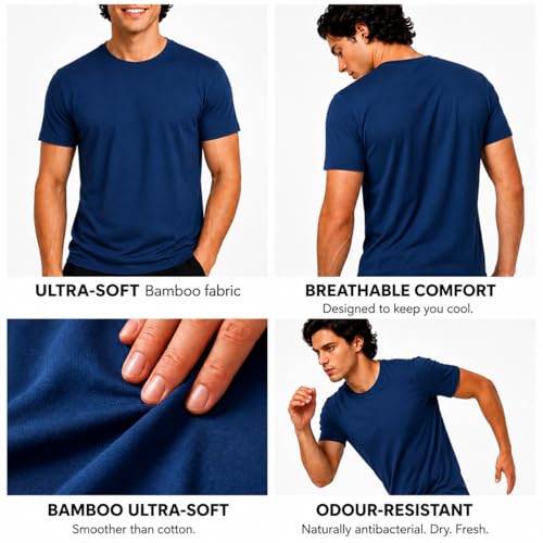 Image of HEELIUM Mens Bamboo Round Neck T-Shirt | Comfortable Tee Casual Fitness & Running Shirt