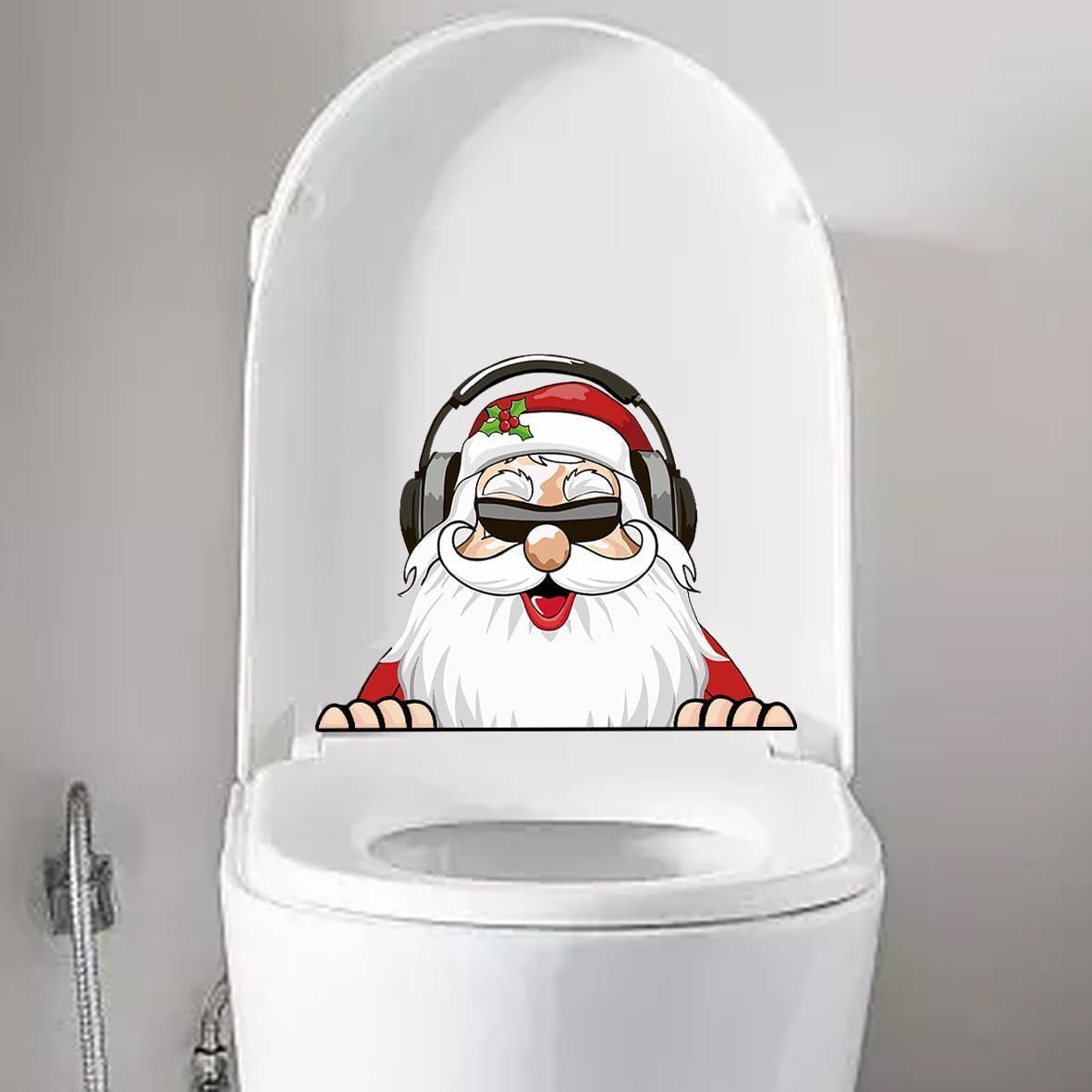 2Pcs Christmas Toilet Sticker Funny Christmas Santa Claus Snowman Elf Toilet Seat Cover Decoration Waterproof Toilet Seat Lid Decal Bathroom Wall Sticker (Love Santa Claus)