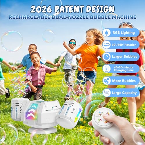Fitrobust Bubble Machine, Rechargeable Dual-Nozzle Bubble Machine for Kids - image 3