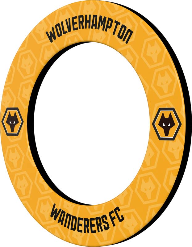 FOCO Offically Licensed Wolverhampton Wanderers Football Club Wolves FC Dartboard and Darts Surround, Repeat Crest, Black (SU220)